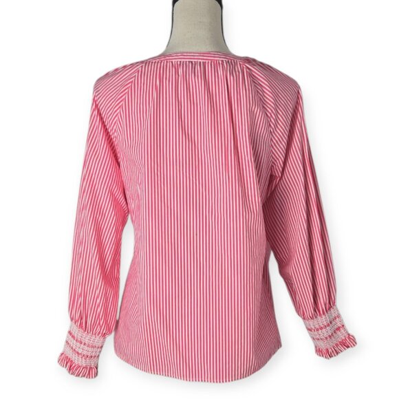 Talbots Pink Butterfly Striped Raglan Popover Top Medium Petite - Picture 4 of 8